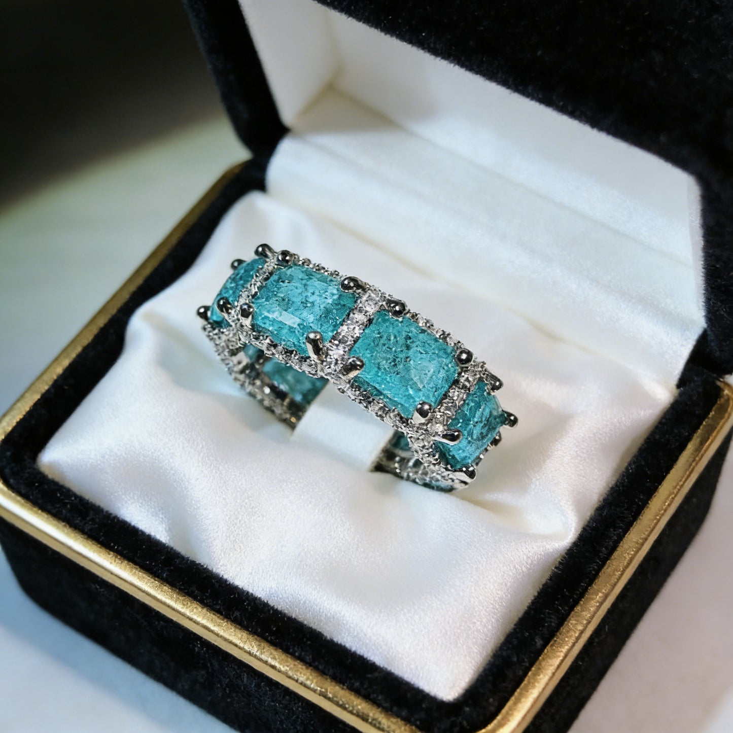 Luxurious 18K White Gold Plated Solid Band Ring featuring Multiple Rows of Shimmering Cubic Zirconia Pavé