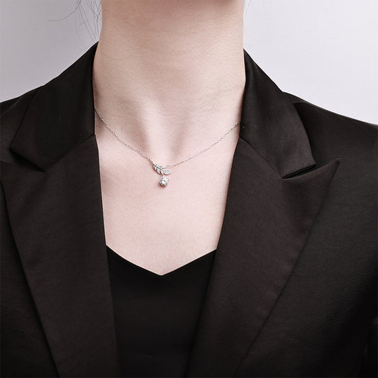 Elegant S925 sterling silver necklace featuring a delicate feather pendant with a brilliant 1ct moissanite stone and GRA certification