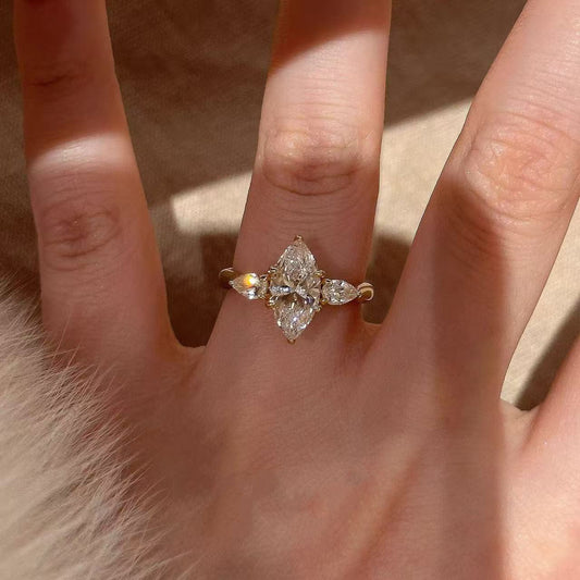 2 Carat Marquise Cut Zirconia Three Stone Ring in S925 Silver