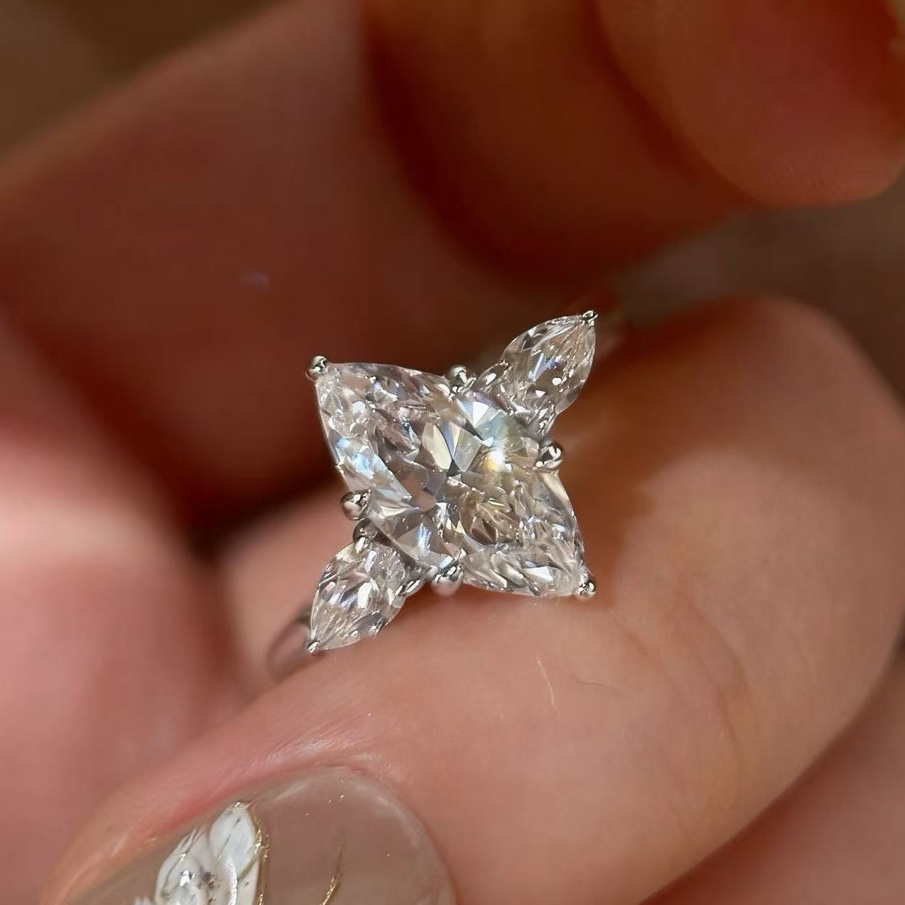 2 Carat Marquise Cut Zirconia Three Stone Ring in S925 Silver