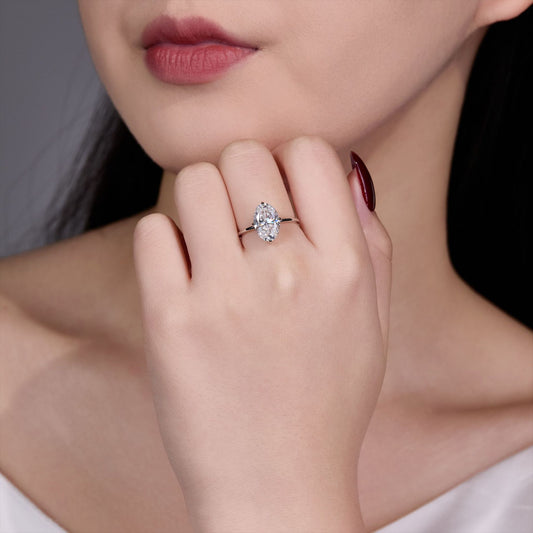 Large 4.5 Carat Oval Cut Moissanite Solitaire Ring in S925 Sterling Silver