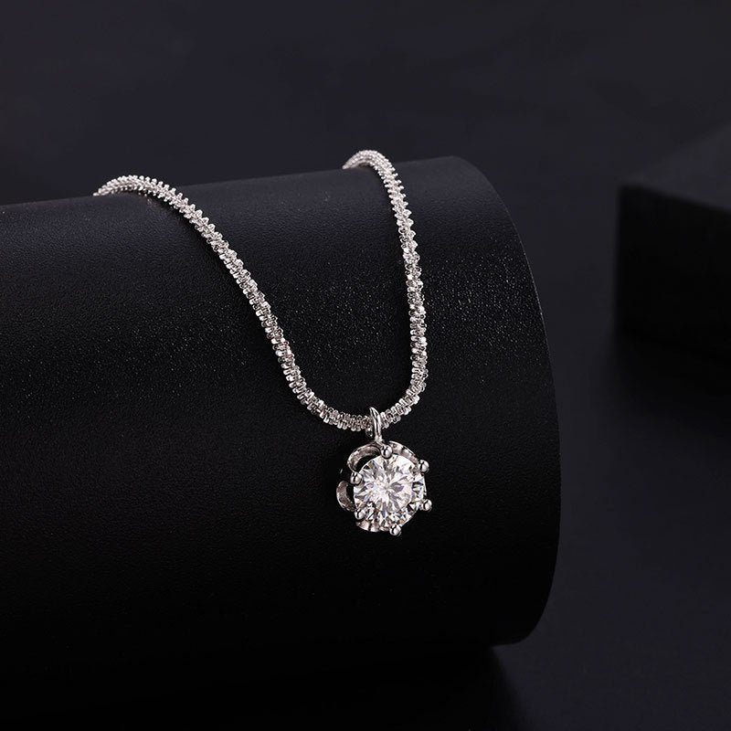 Dainty 1ct Moissanite Solitaire Halo Pendant Necklace