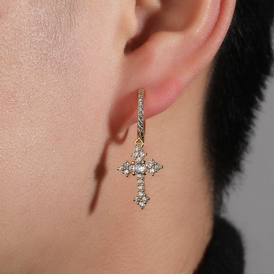Cross Drop Earrings with CZ in Silver & Gold