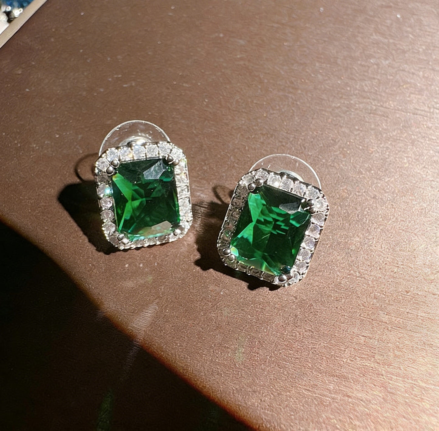 Small Square-Cut Emerald Stud Earrings