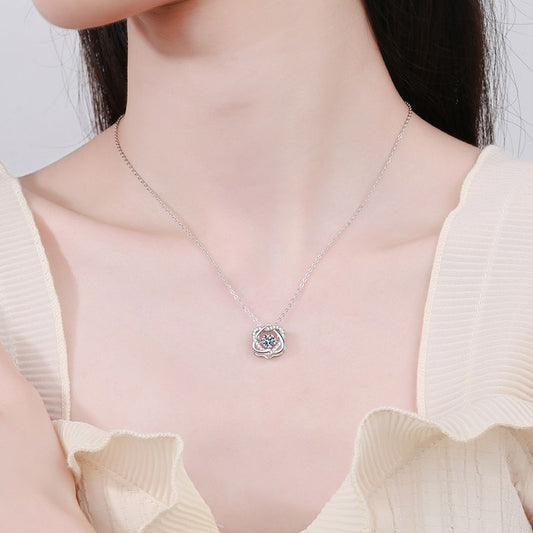 S925 silver necklace featuring a hexagram and overlapping hearts pendant with a brilliant round moissanite and GRA certificate