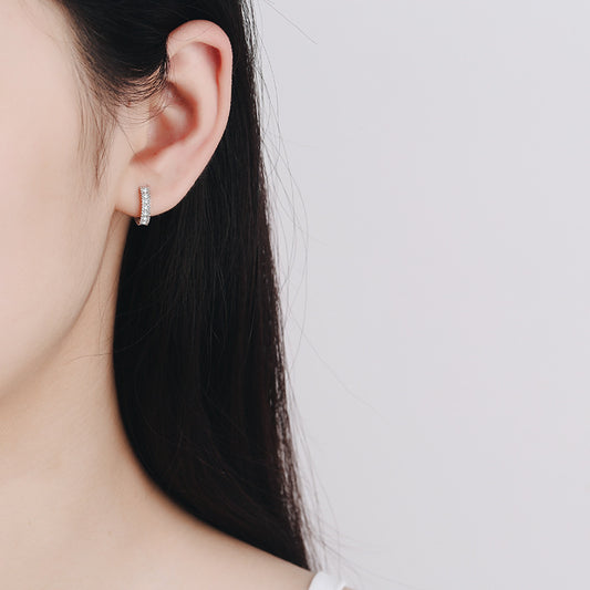 S925 silver halo hoop earrings featuring brilliant moissanite with GRA certification and a sparkling pave border