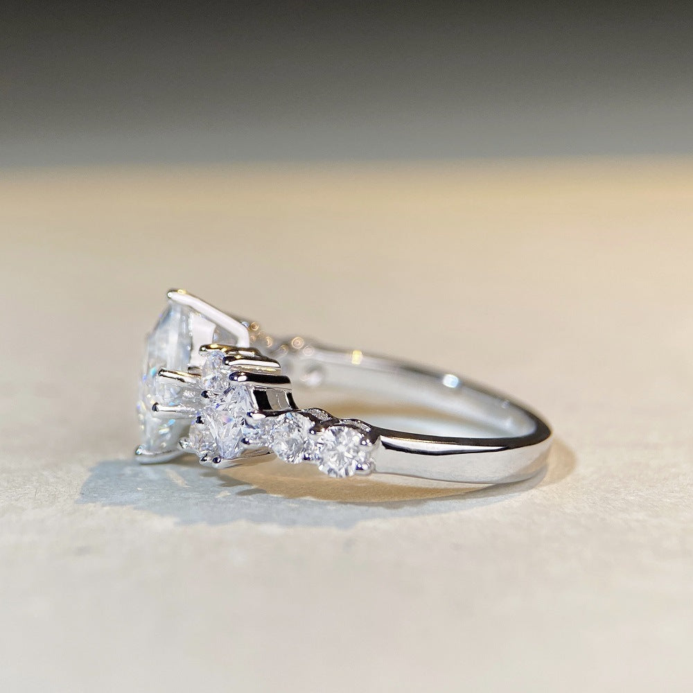 1.2 Carat Princess Cut Moissanite Ring with Multi-Stone S925 Silver Band
