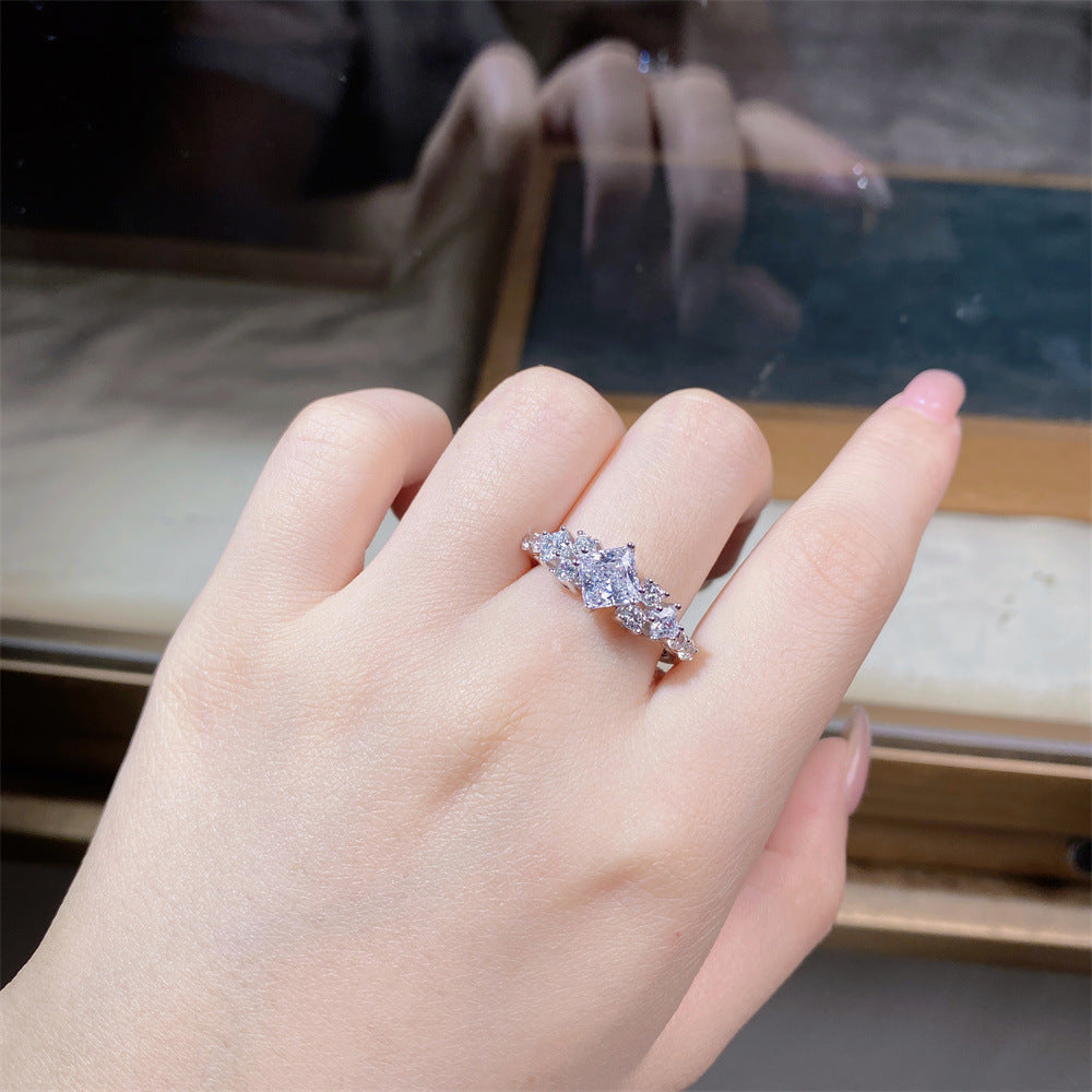 1.2 Carat Princess Cut Moissanite Ring with Multi-Stone S925 Silver Band