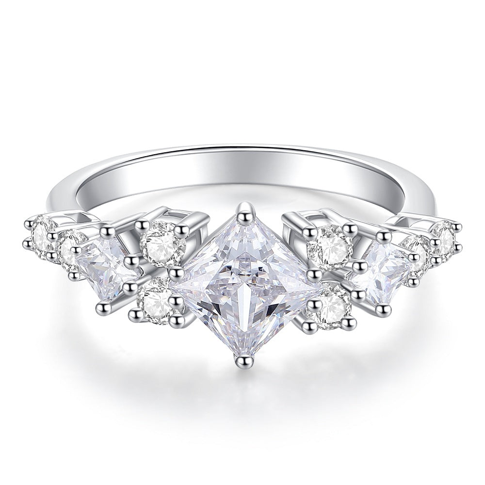 1.2 Carat Princess Cut Moissanite Ring with Multi-Stone S925 Silver Band