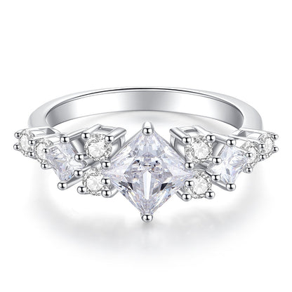 1.2 Carat Princess Cut Moissanite Ring with Multi-Stone S925 Silver Band