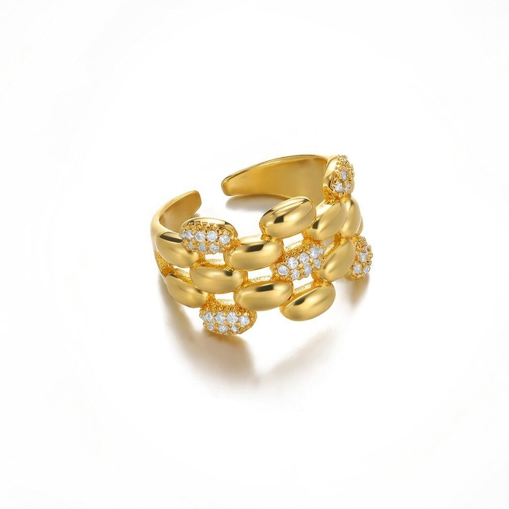 Fashion Zircon Stackable Open Ring – Trendy Gold Statement Band