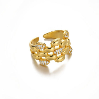 Fashion Zircon Stackable Open Ring – Trendy Gold Statement Band
