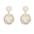 Creamy white gardenia flower stud earrings with 18K gold plating and delicate enamel petal