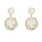 Creamy white gardenia flower stud earrings with 18K gold plating and delicate enamel petal