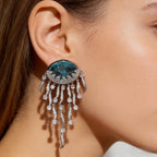 Jellyfish drop earrings with pink and blue ice flower zircons, 18K gold plating, and elegant long tassels