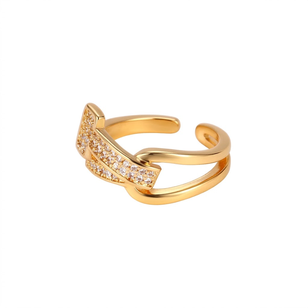 Personalized Letter T Initial Open Ring in 18K Gold Plated Band with Sparkling Zircon 