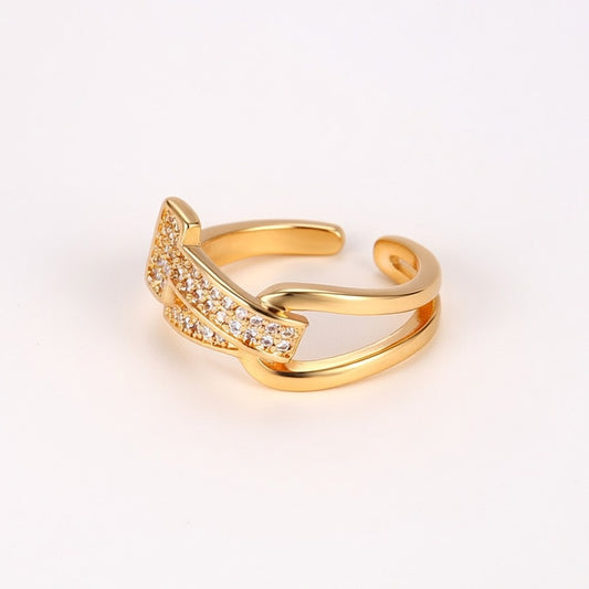 Personalized Letter T Initial Open Ring in 18K Gold Plated Band with Sparkling Zircon