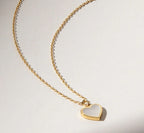 18k gold plated waterproof stainless steel jewelry white mother of pearl heart pendant cable chain necklace.