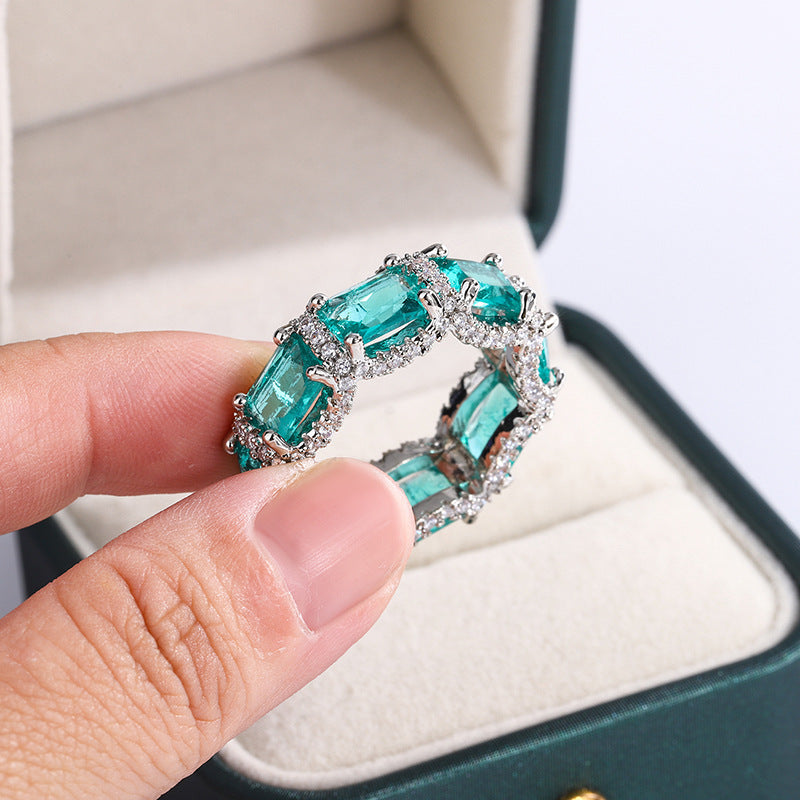 Luxurious 18K White Gold Plated Solid Band Ring featuring Multiple Rows of Shimmering Cubic Zirconia Pavé