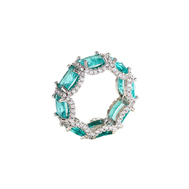 Luxurious 18K White Gold Plated Solid Band Ring featuring Multiple Rows of Shimmering Cubic Zirconia Pavé