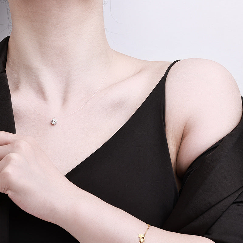 Minimalist 1ct moissanite floating solitaire necklace in S925 sterling silver with GRA certification for authentic brilliance