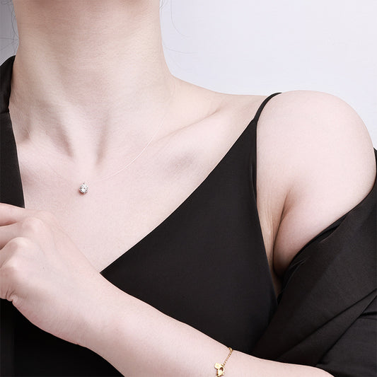Minimalist 1ct moissanite floating solitaire necklace in S925 sterling silver with GRA certification for authentic brilliance