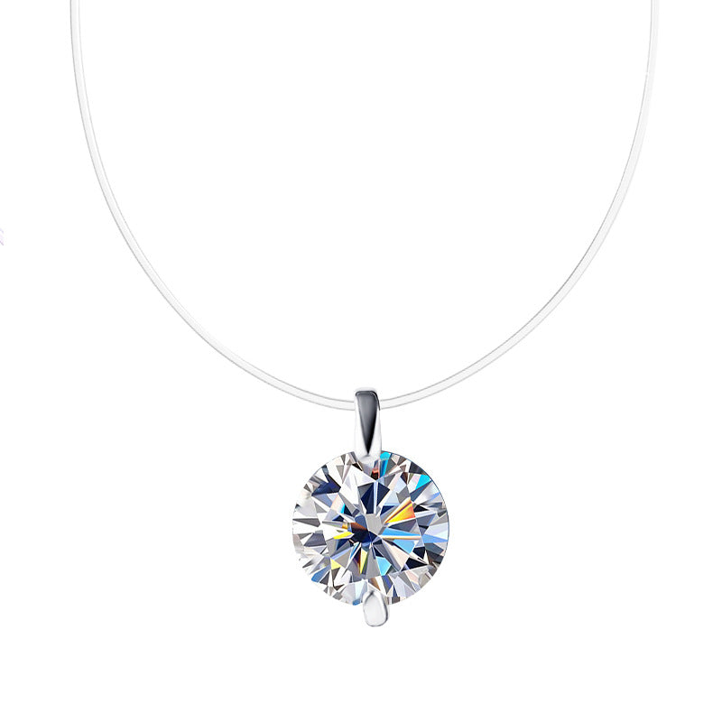 Minimalist 1ct moissanite floating solitaire necklace in S925 sterling silver with GRA certification for authentic brilliance