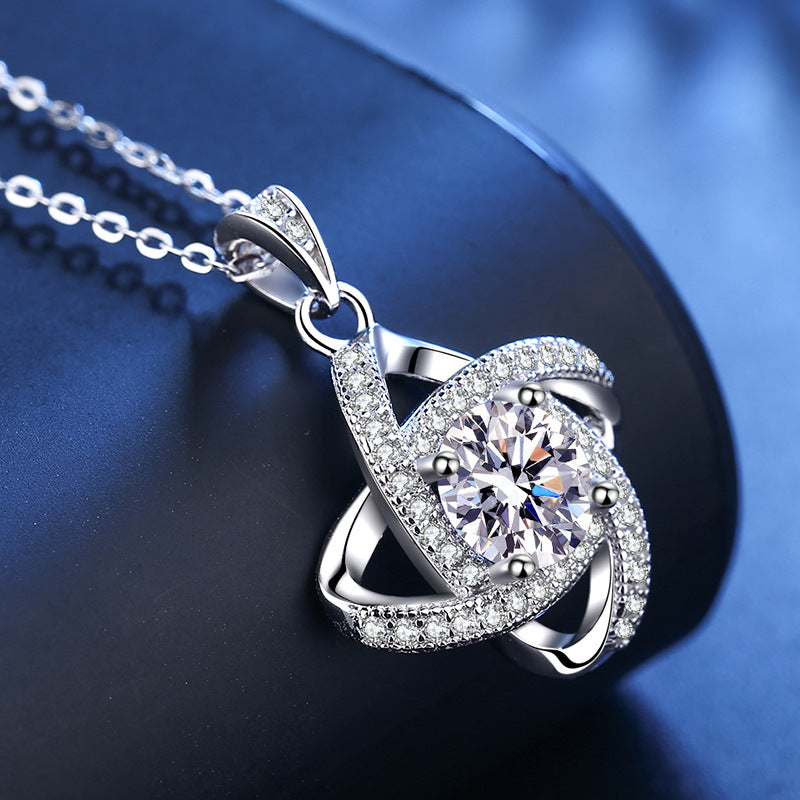 S925 silver necklace featuring a 1ct round moissanite with an infinity halo design and GRA certificate