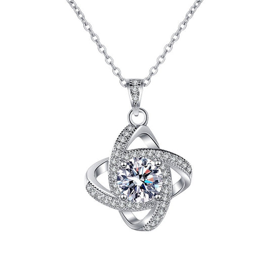 S925 silver necklace featuring a 1ct round moissanite with an infinity halo design and GRA certificate