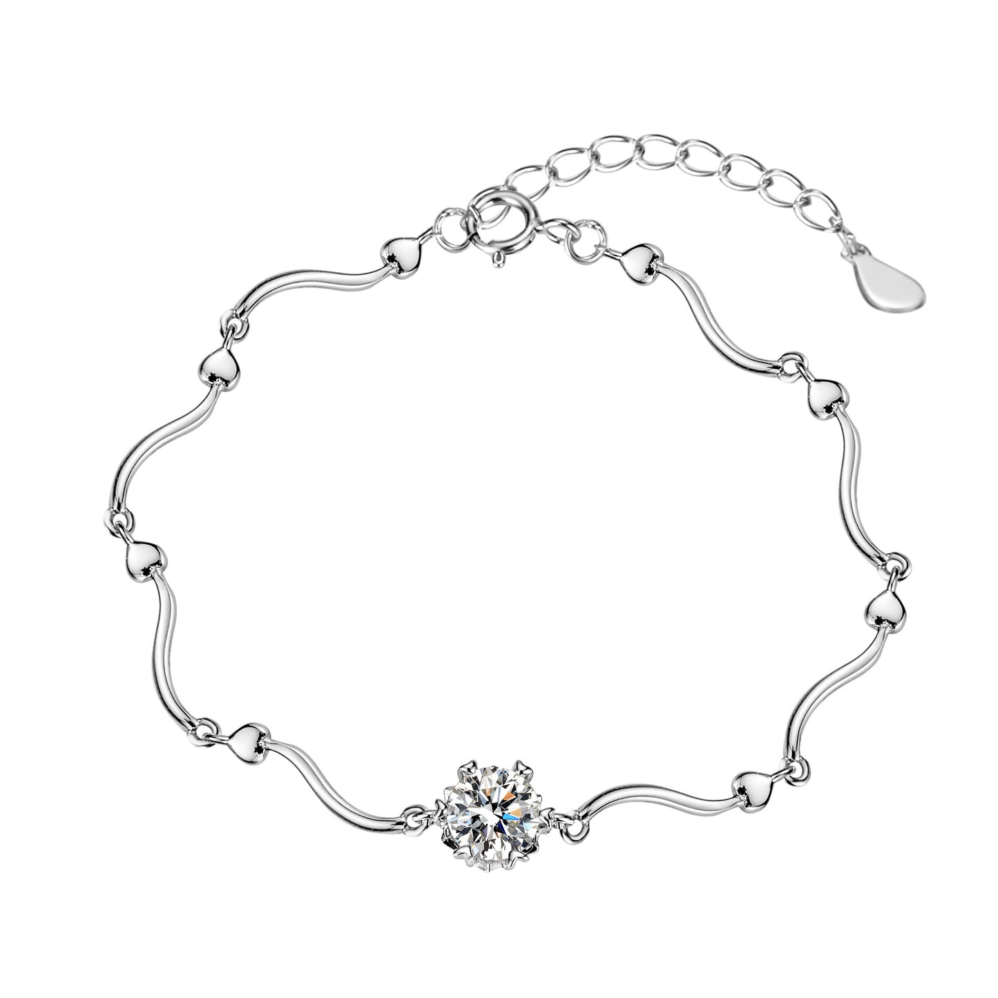 Classic silver bracelet featuring a brilliant 1ct moissanite stone in a secure six-prong solitaire setting