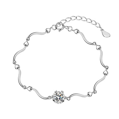 Classic silver bracelet featuring a brilliant 1ct moissanite stone in a secure six-prong solitaire setting
