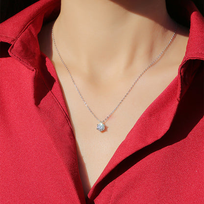 Classic S925 sterling silver solitaire necklace featuring a 1ct round moissanite in a secure six-prong setting with GRA certification