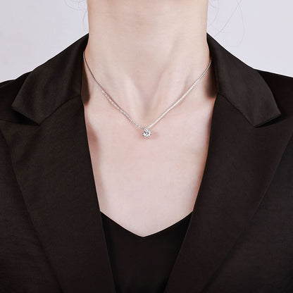 Classic S925 sterling silver solitaire necklace featuring a brilliant 1ct round cut moissanite with GRA certification