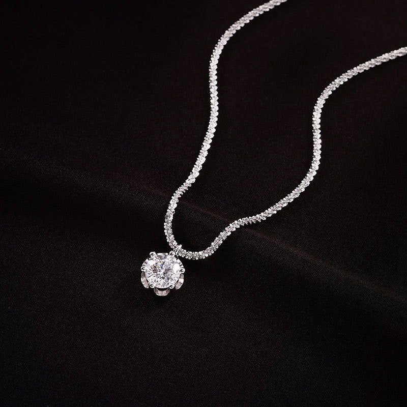 Classic S925 sterling silver solitaire necklace featuring a brilliant 1ct round cut moissanite with GRA certification