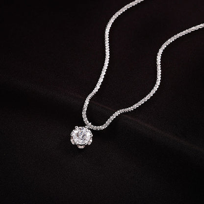 Classic S925 sterling silver solitaire necklace featuring a brilliant 1ct round cut moissanite with GRA certification