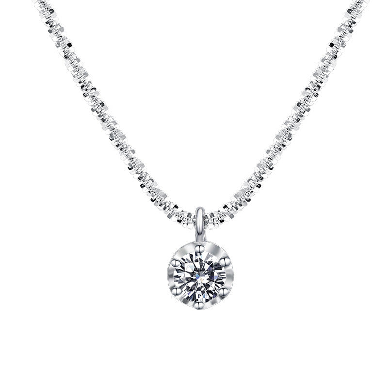 Classic S925 sterling silver solitaire necklace featuring a brilliant 1ct round cut moissanite with GRA certification