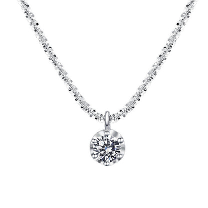 Classic S925 sterling silver solitaire necklace featuring a brilliant 1ct round cut moissanite with GRA certification