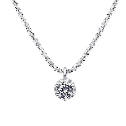Classic S925 sterling silver solitaire necklace featuring a brilliant 1ct round cut moissanite with GRA certification