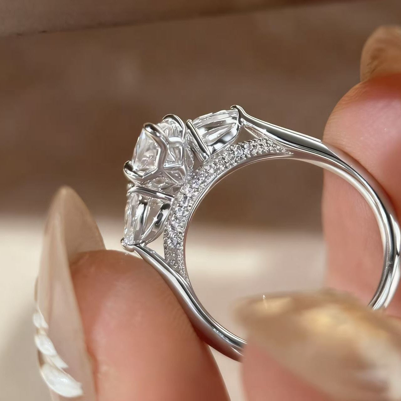 2 Carat Marquise Cut Zirconia Three Stone Ring in S925 Silver