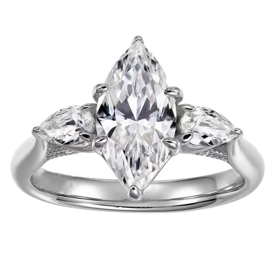 2 Carat Marquise Cut Zirconia Three Stone Ring in S925 Silver