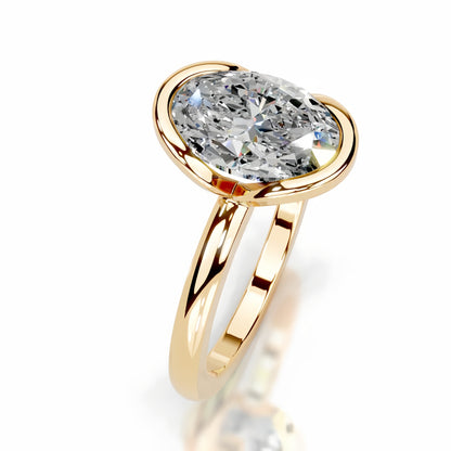 2 carat oval cut moissanite ring with a modern half-bezel setting in 18K gold plated S925 sterling silver