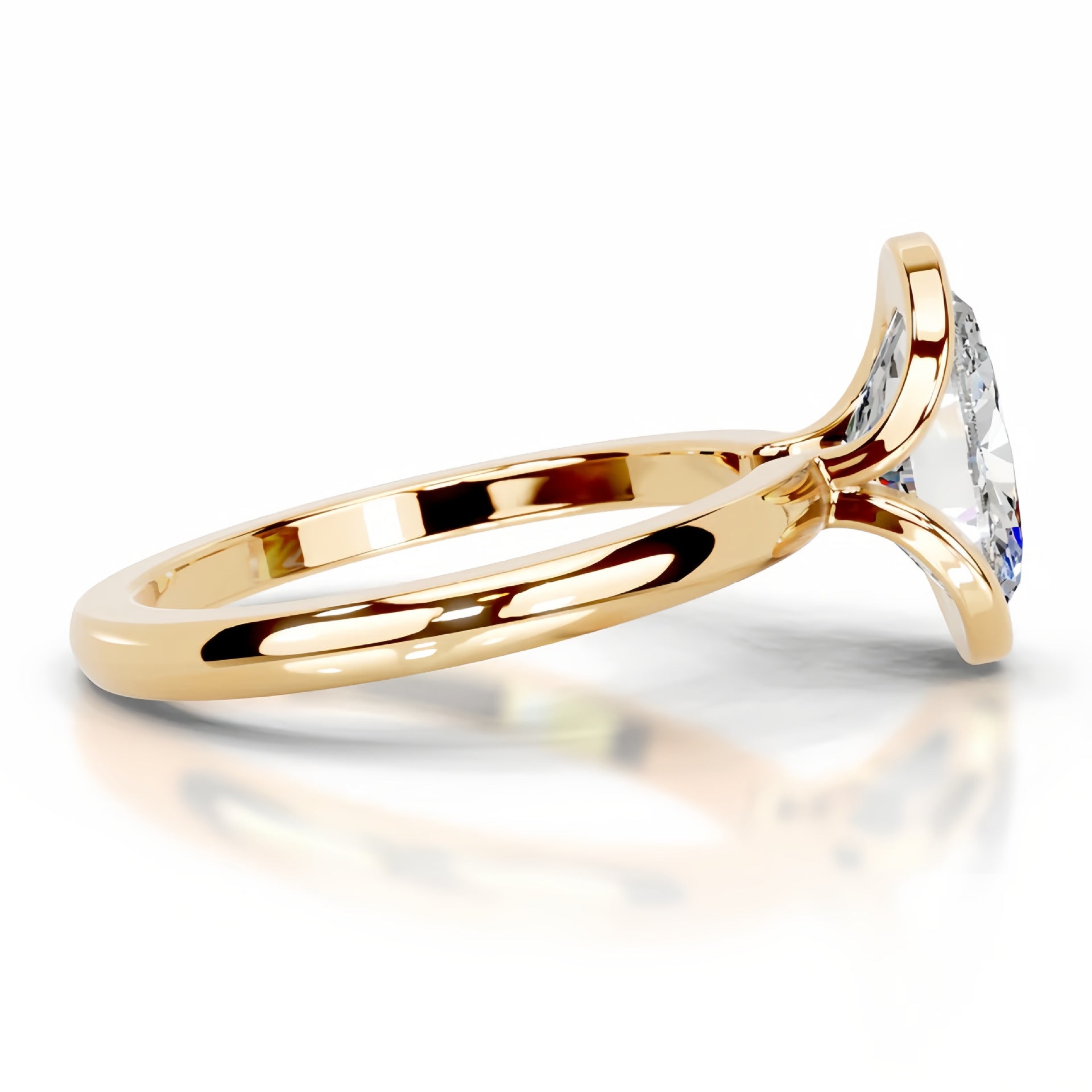 2 carat oval cut moissanite ring with a modern half-bezel setting in 18K gold plated S925 sterling silver