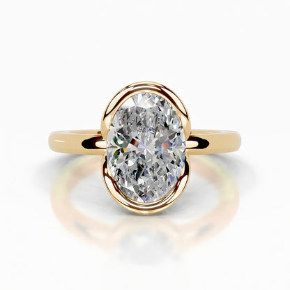 2 carat oval cut moissanite ring with a modern half-bezel setting in 18K gold plated S925 sterling silver