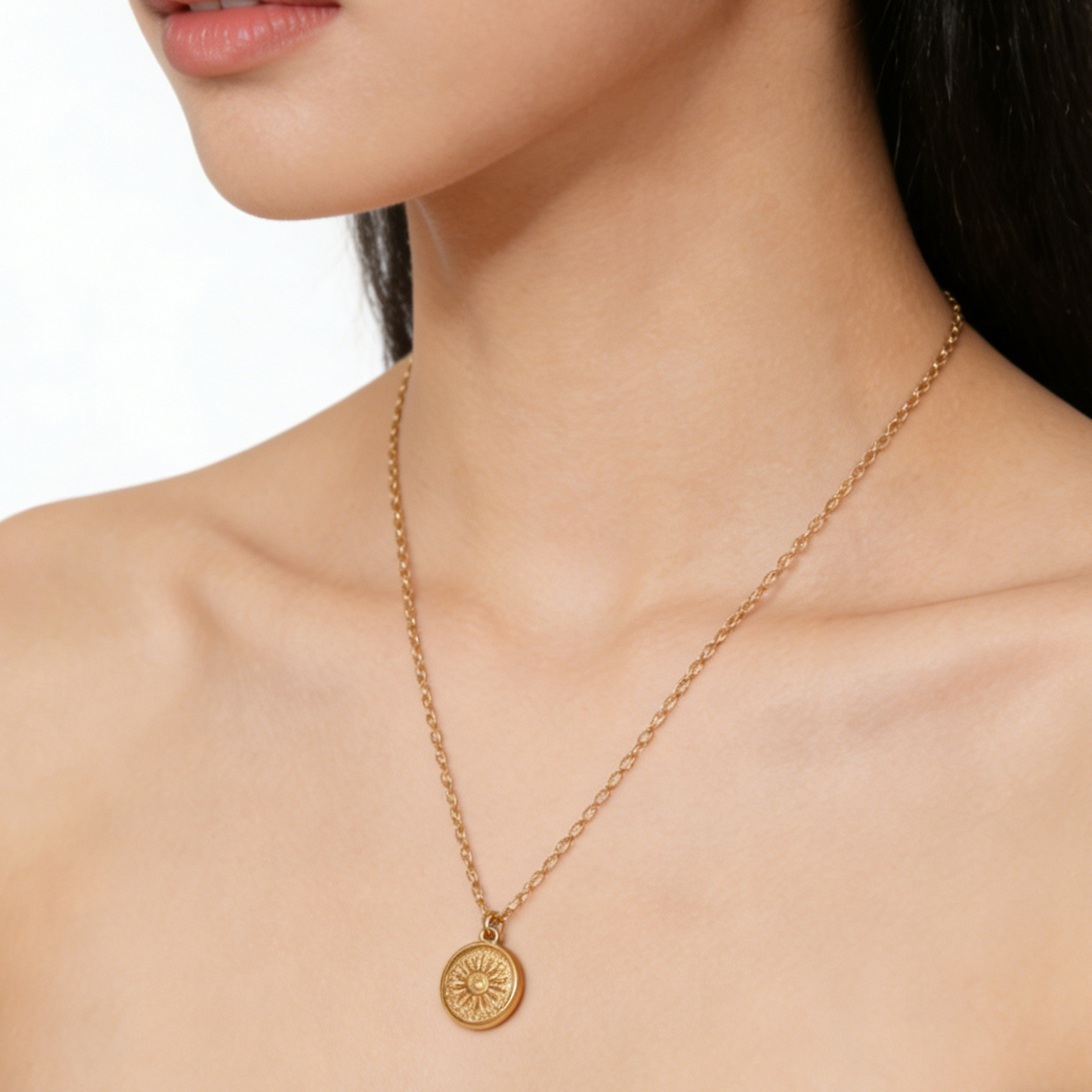 Vintage Sunburst Coin Pendant Necklace | Minimalist Layering Jewelry