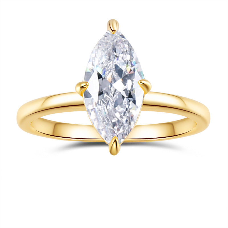 2 Carat Marquise Cut Moissanite Solitaire Ring in 18K Yellow Gold Finish