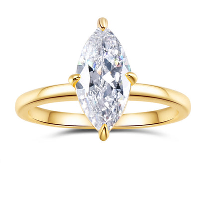 2 Carat Marquise Cut Moissanite Solitaire Ring in 18K Yellow Gold Finish