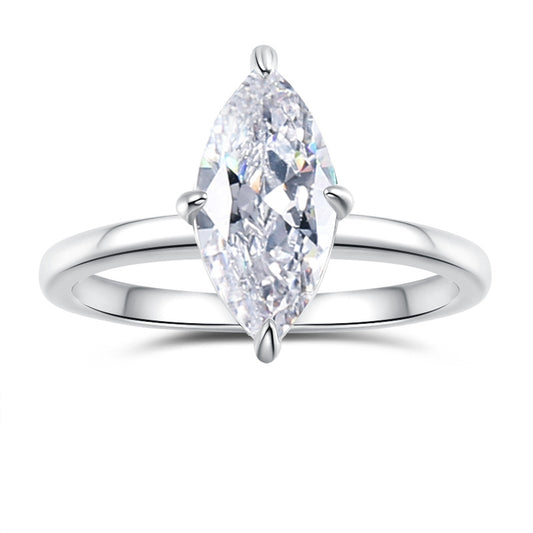 2 Carat Marquise Cut Moissanite Solitaire Engagement Ring in Rhodium Plated S925 Silver