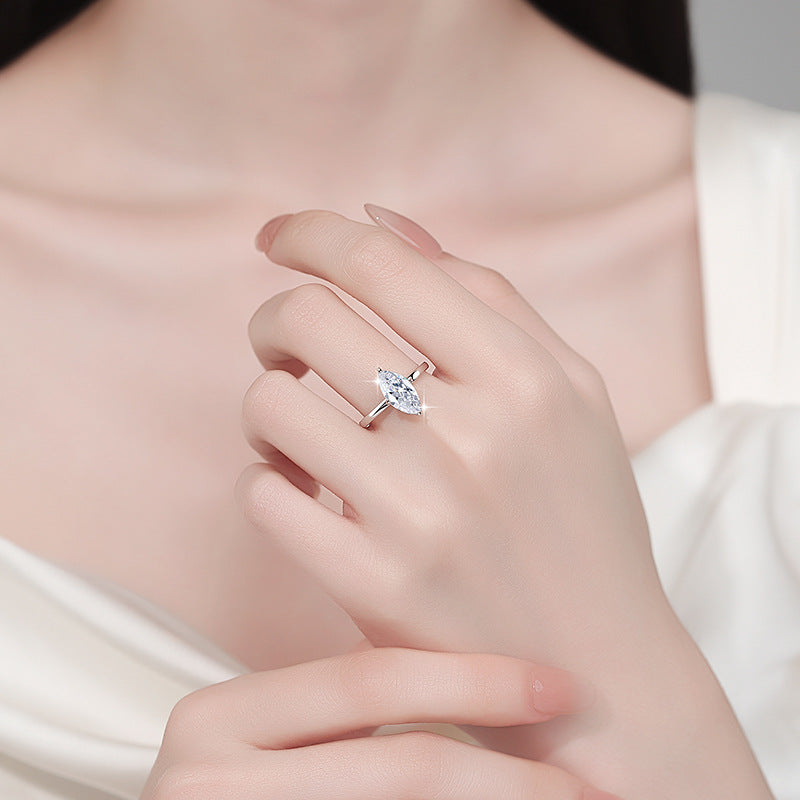 2 Carat Marquise Cut Moissanite Solitaire Engagement Ring in Rhodium Plated S925 Silver
