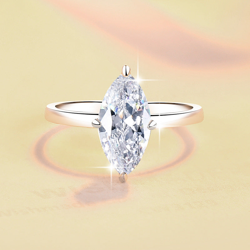 2 Carat Marquise Cut Moissanite Solitaire Engagement Ring in Rhodium Plated S925 Silver