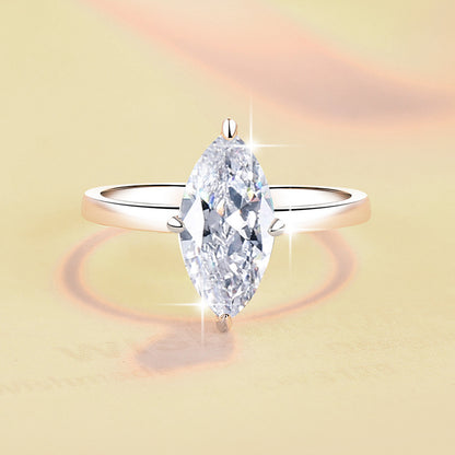 2 Carat Marquise Cut Moissanite Solitaire Engagement Ring in Rhodium Plated S925 Silver
